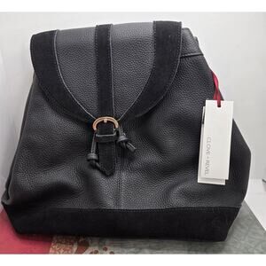 New Clove + Revel Black Backpack Leather & Suede Gold Hardware 10"x9" Dust Bag